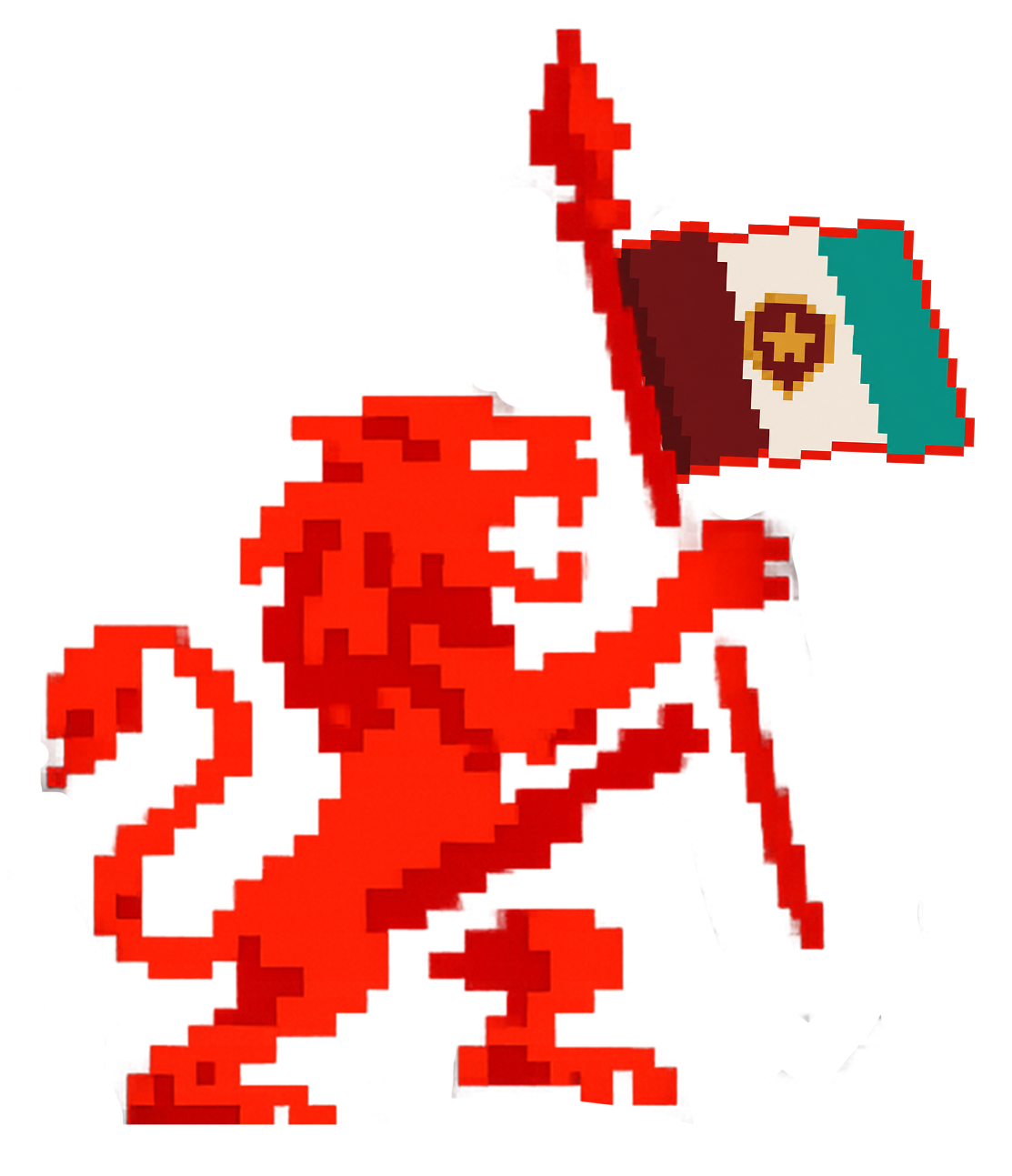 The red Korzarkian lion carrying the national flag
